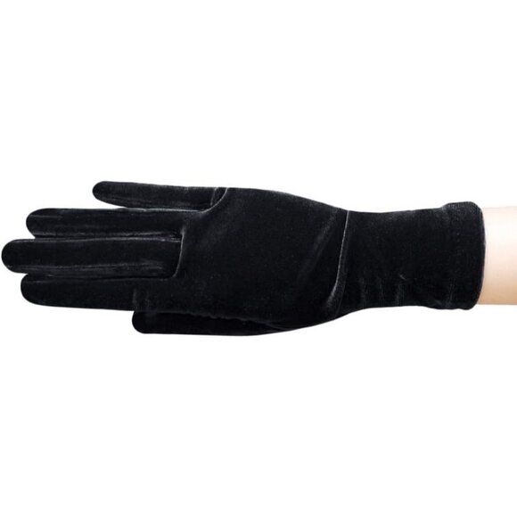 Women\'s Black Stretch Velvet Gloves Wrist Short Length Wedding Party Gloves